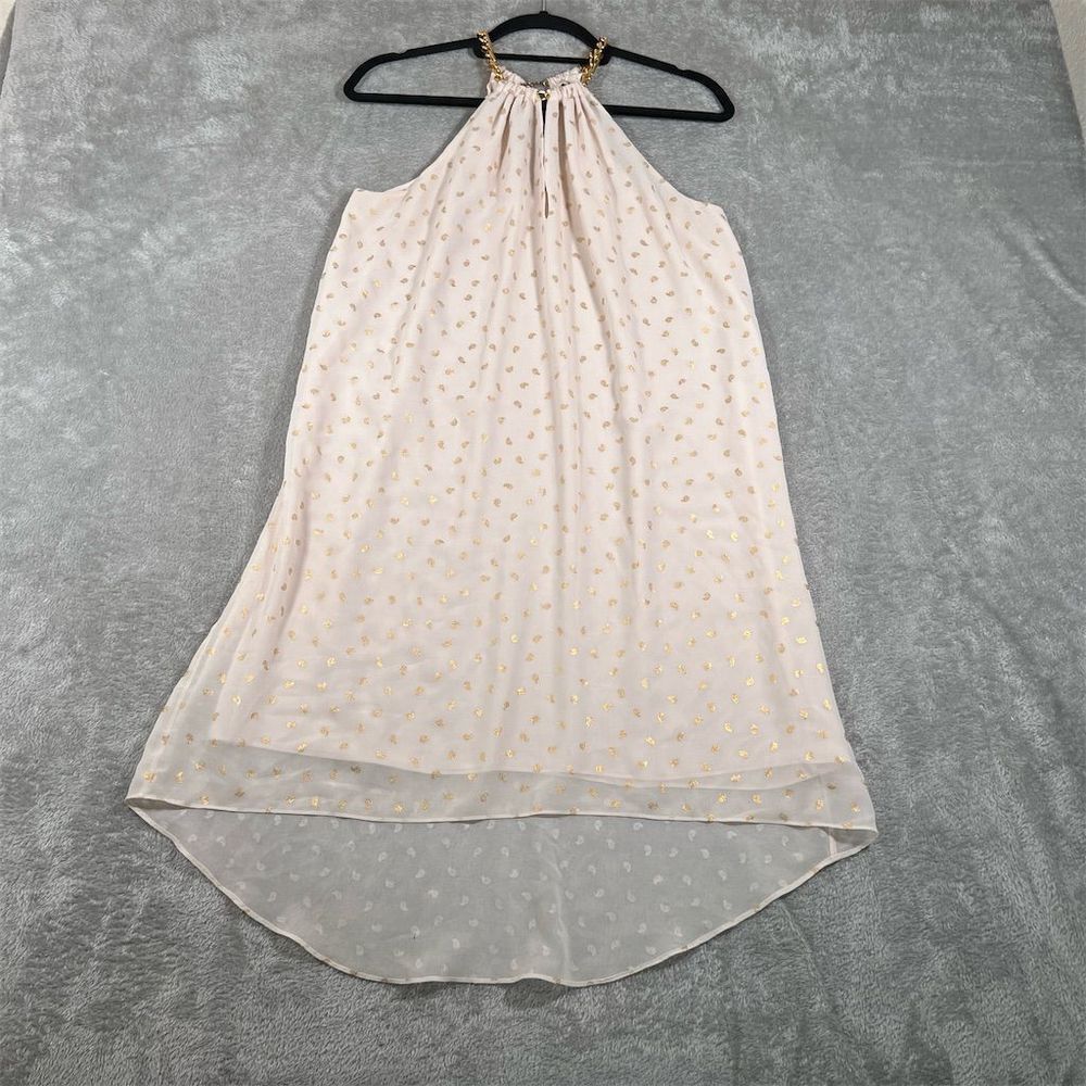 Michael Kors Women's Tunic‎ Top XS Ivory Gold Foil Halter Chain Casual